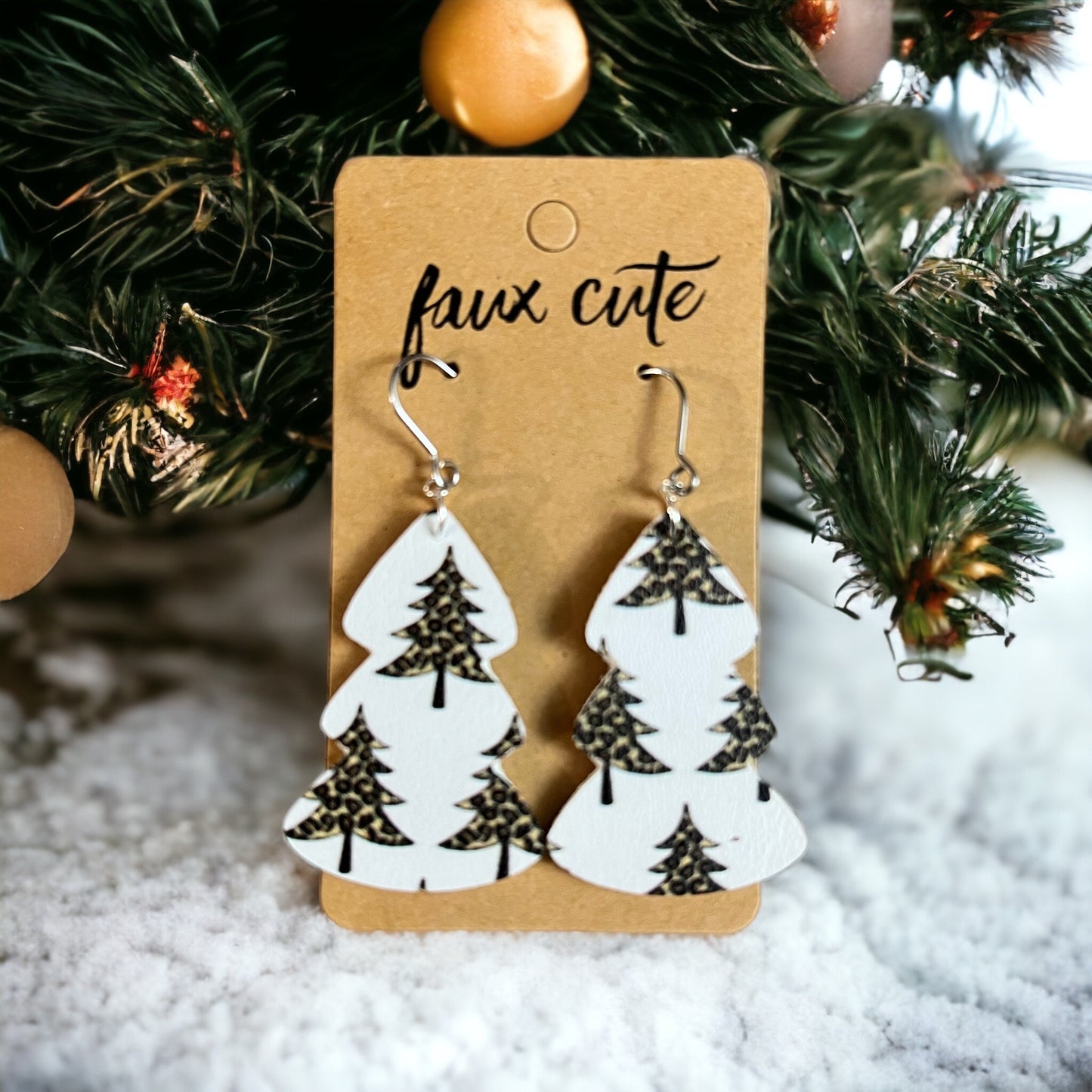 Cheetah Christmas Tree Earrings