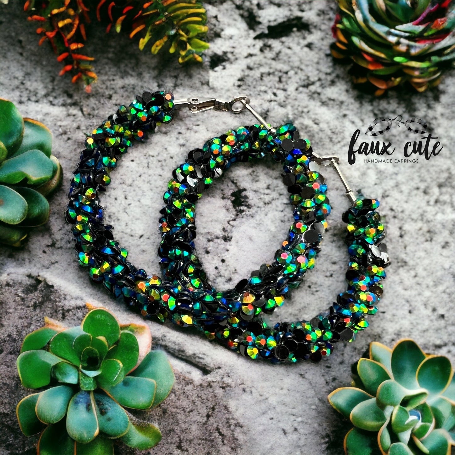Peacock Crystal Hoops