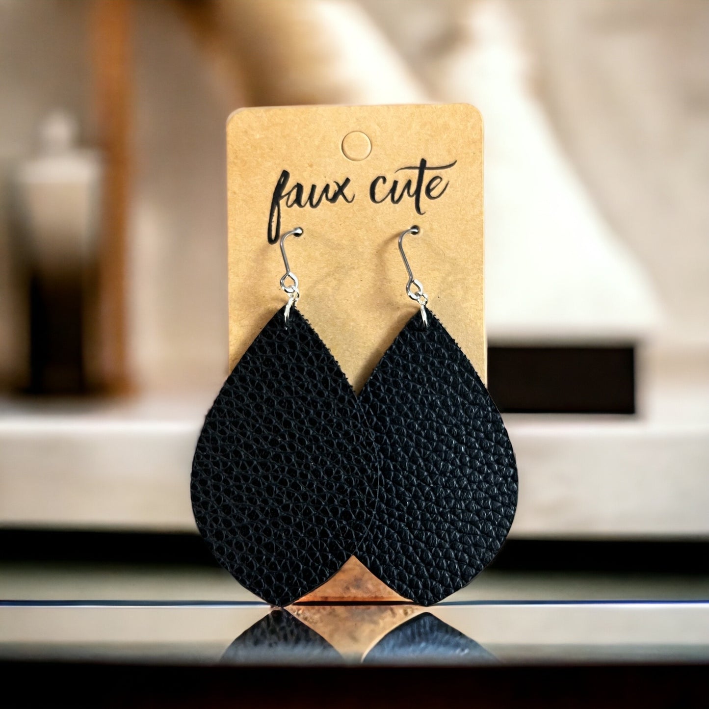 Black Faux Leather Earrings