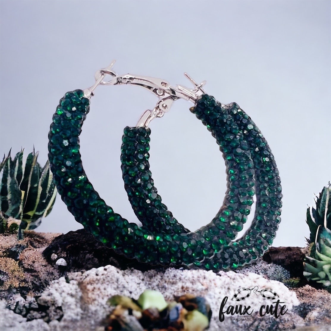 Forest Green Crystal Hoops