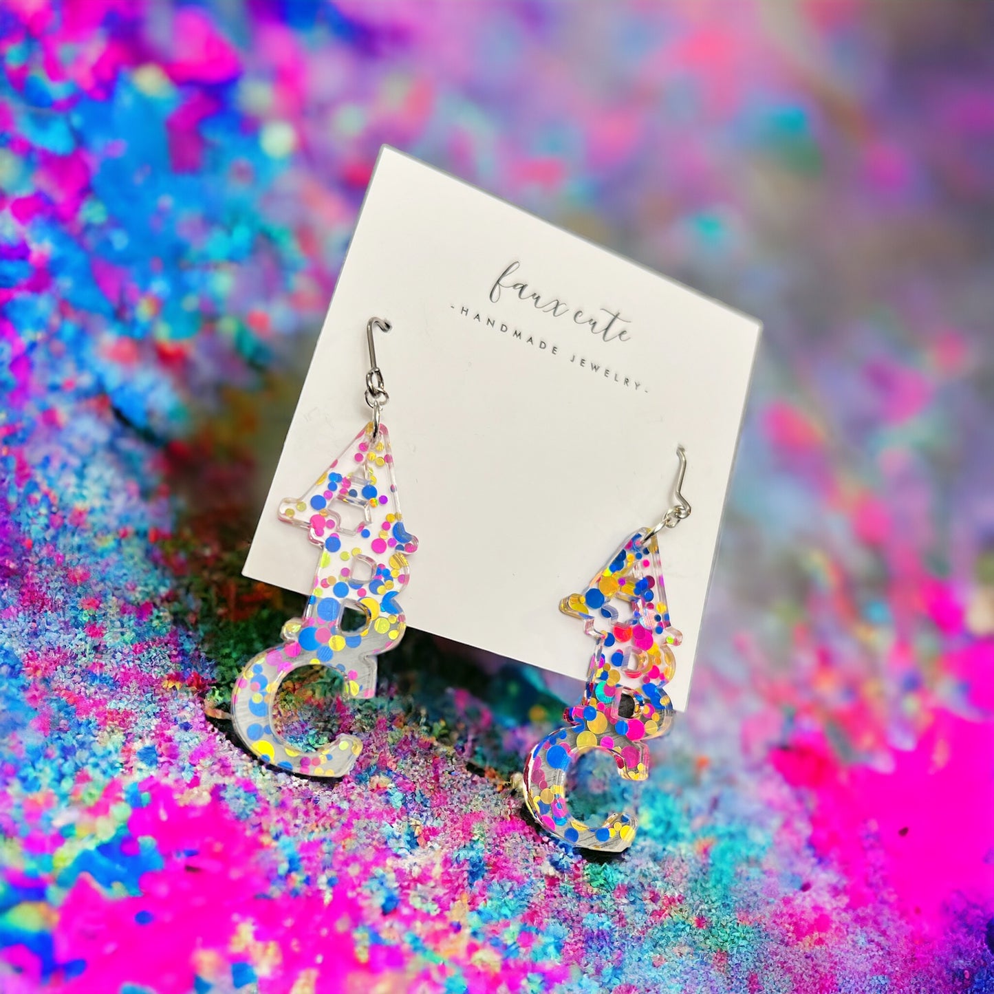 ABC confetti earrings