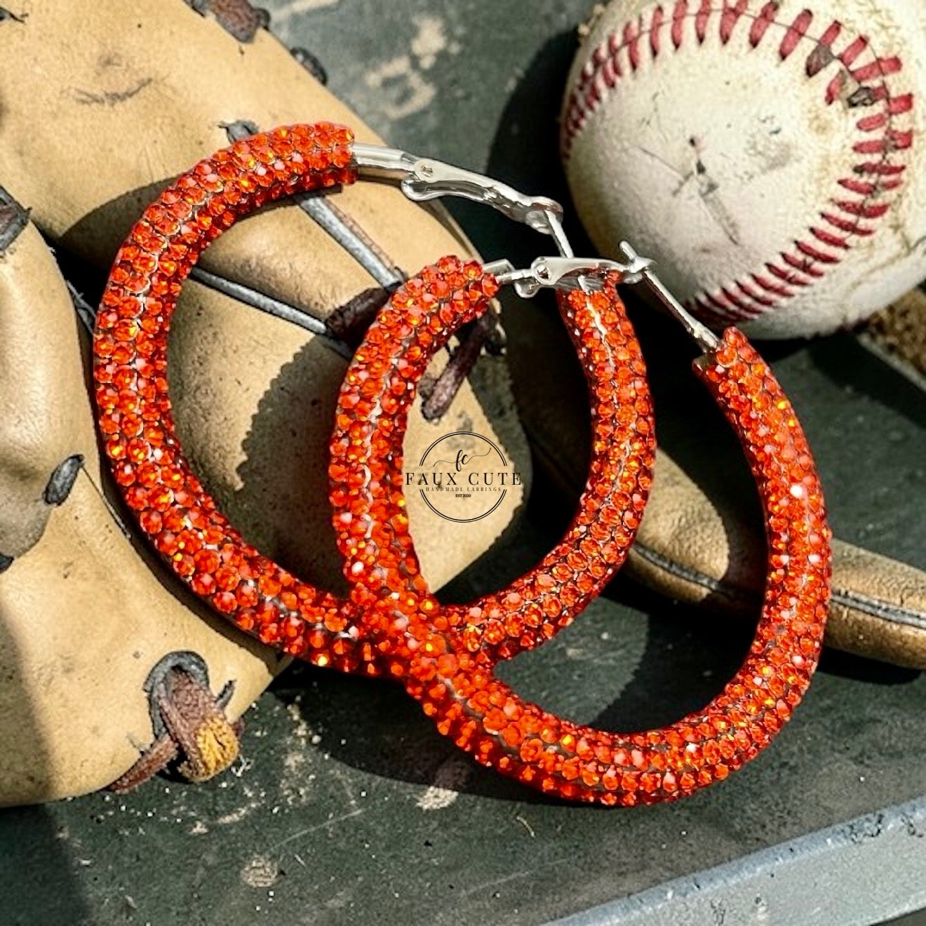 Orange Crystal Hoops