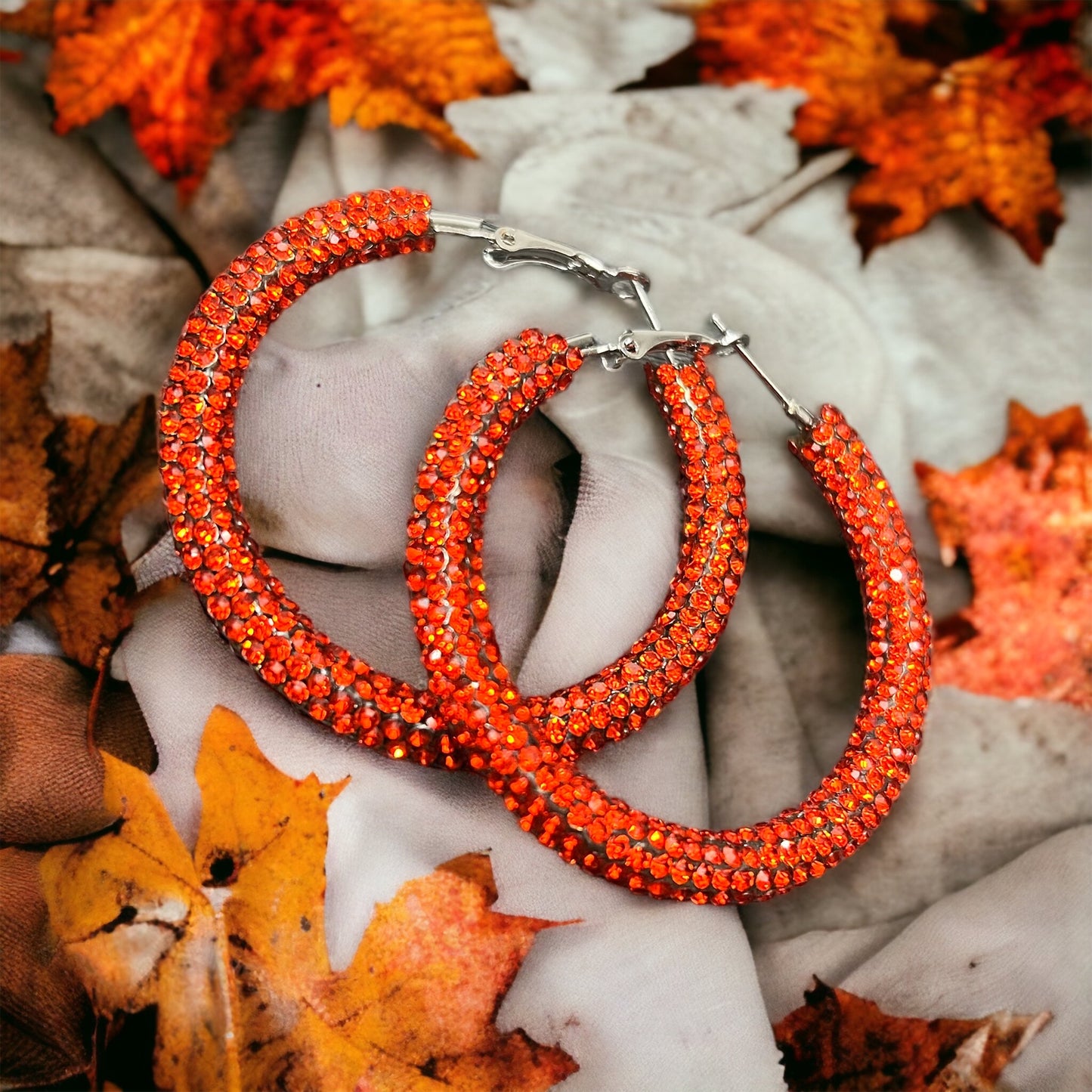 Burnt Orange Crystal Hoops
