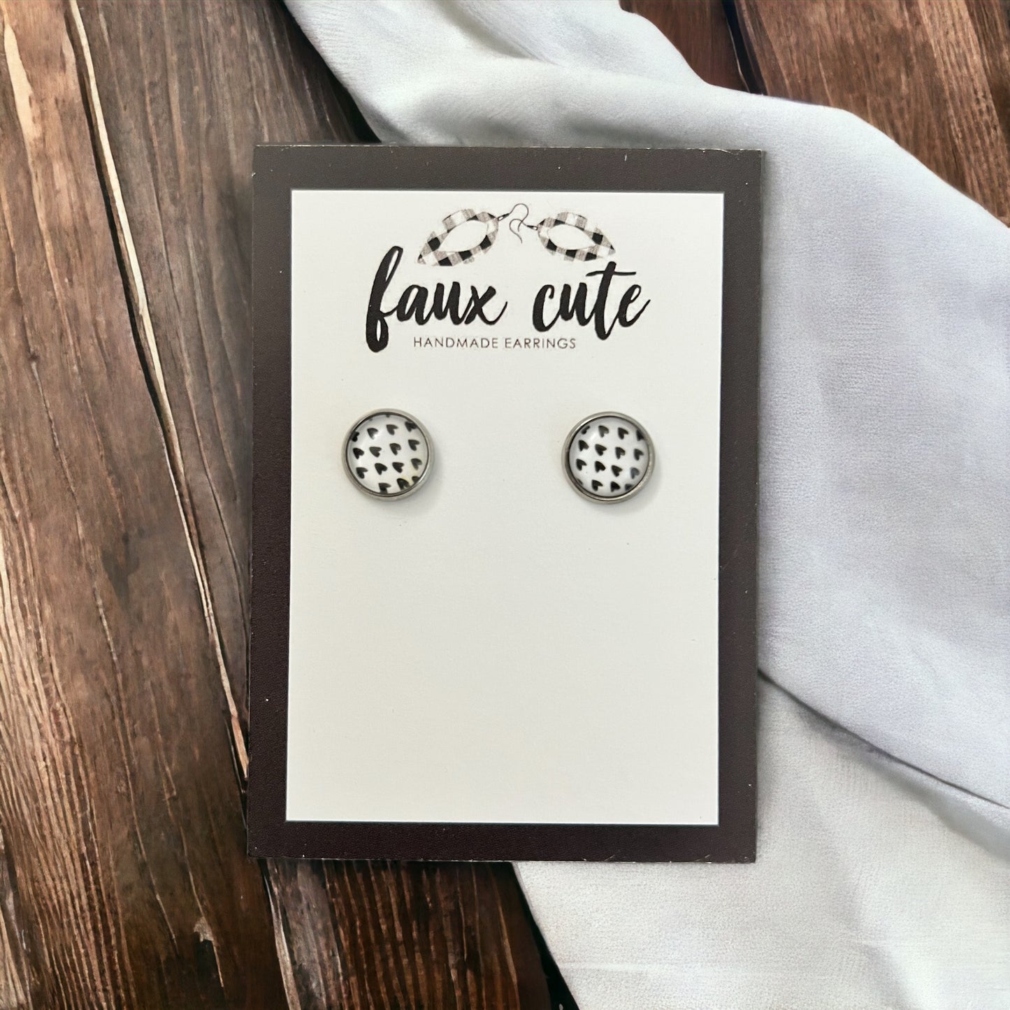 Black & White Heart Stud Earrings