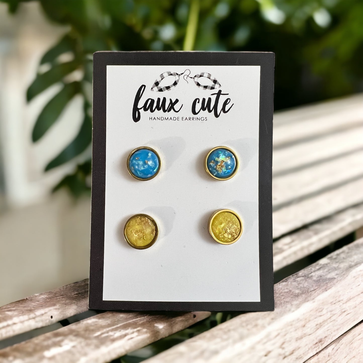 Yellow & Sky Blue gold flake stud set