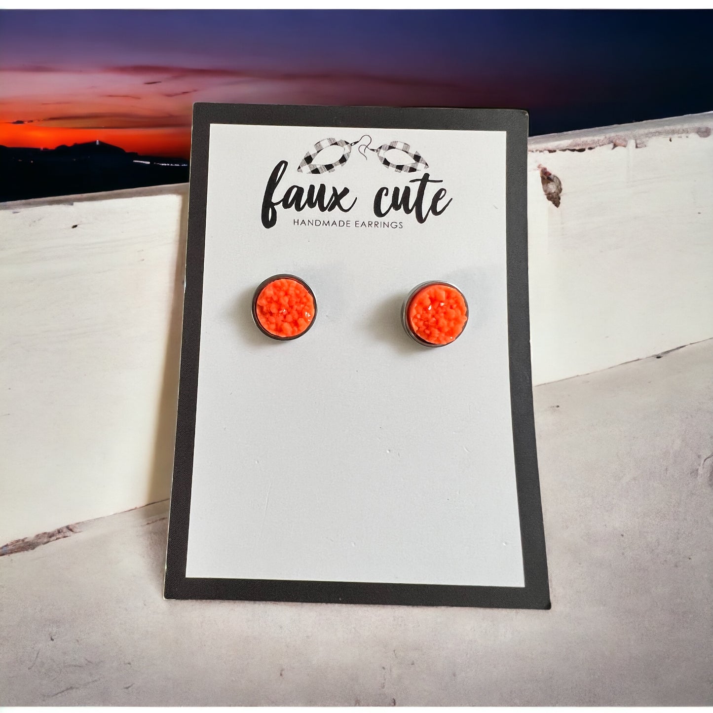 Sunset Orange faux druzy stud earrings