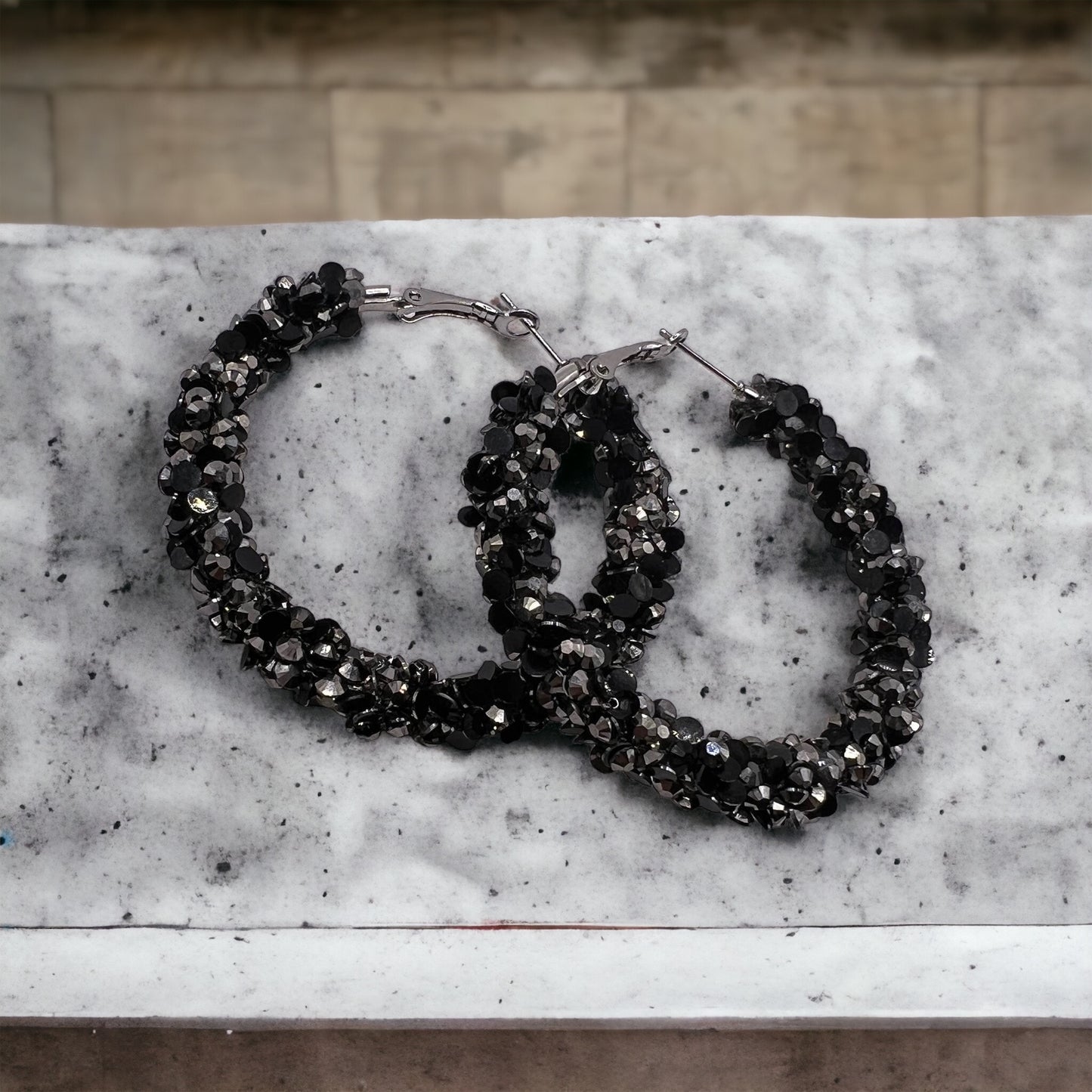 Black & Charcoal Super Chunky Hoops