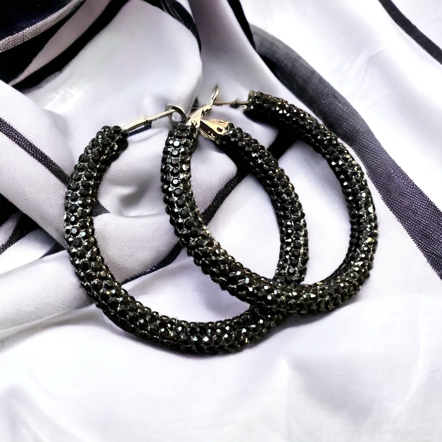 Black Crystal Hoops