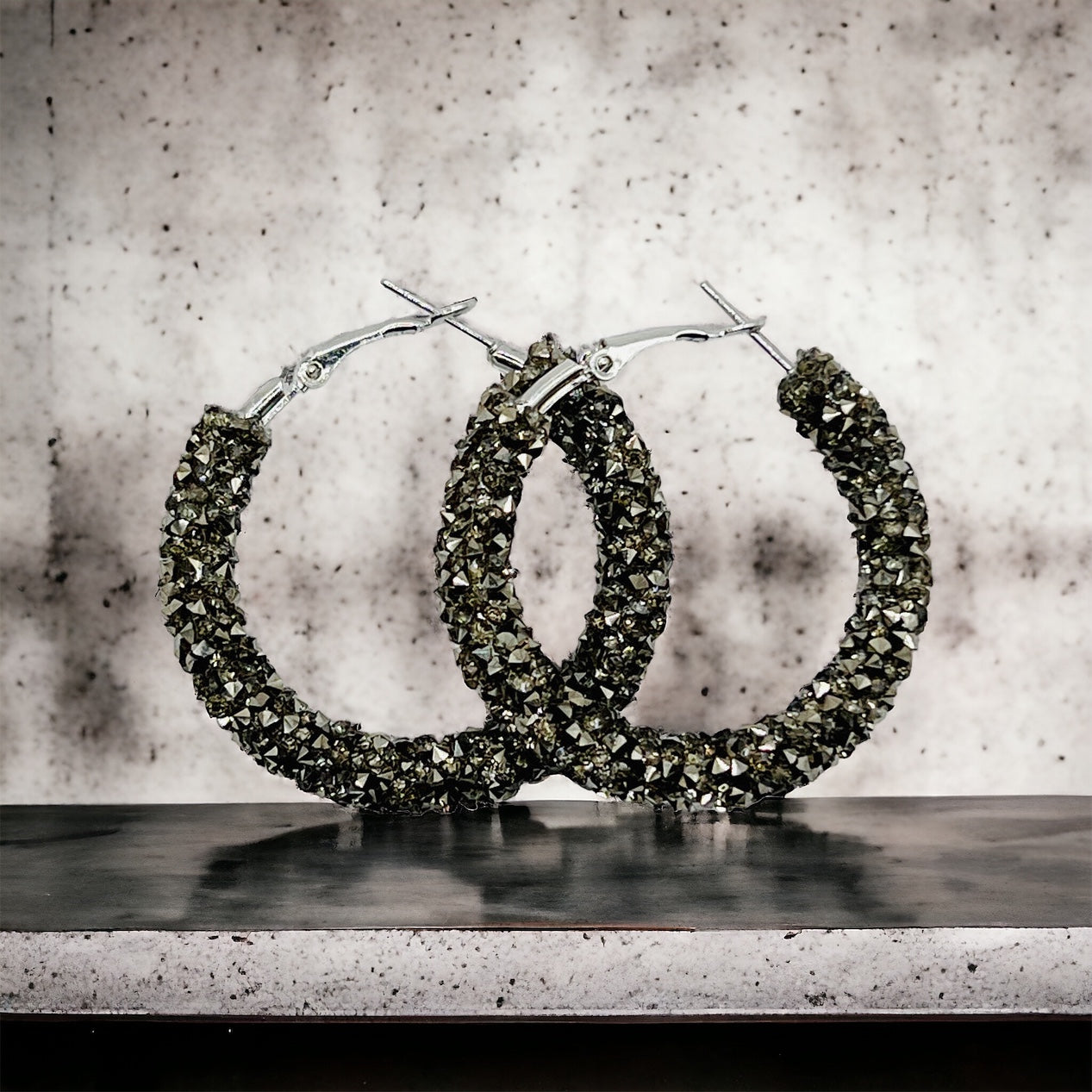 Charcoal Crystal Hoops