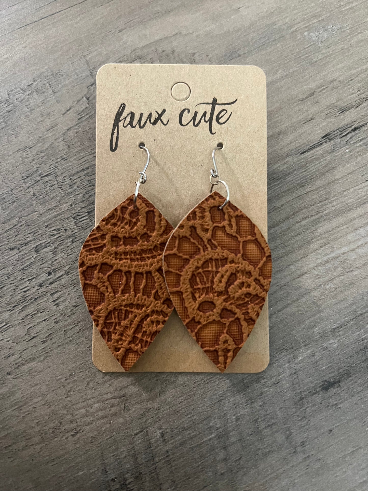 Camel Brown faux leather earrings