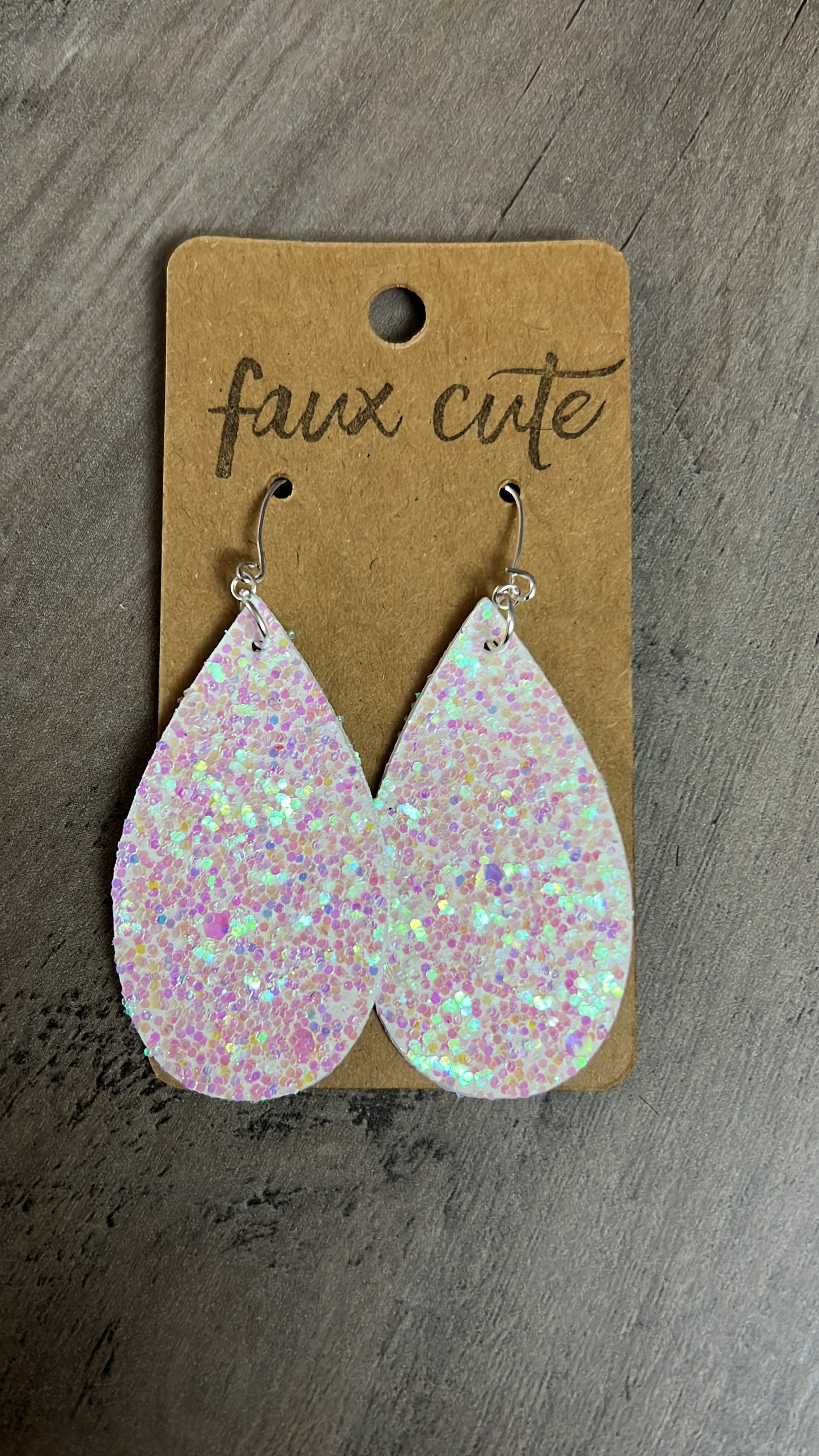 White Iridescent glitter earrings