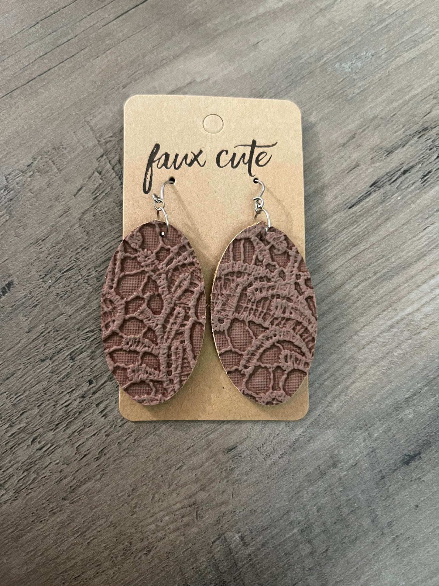 Light brown faux leather earrings