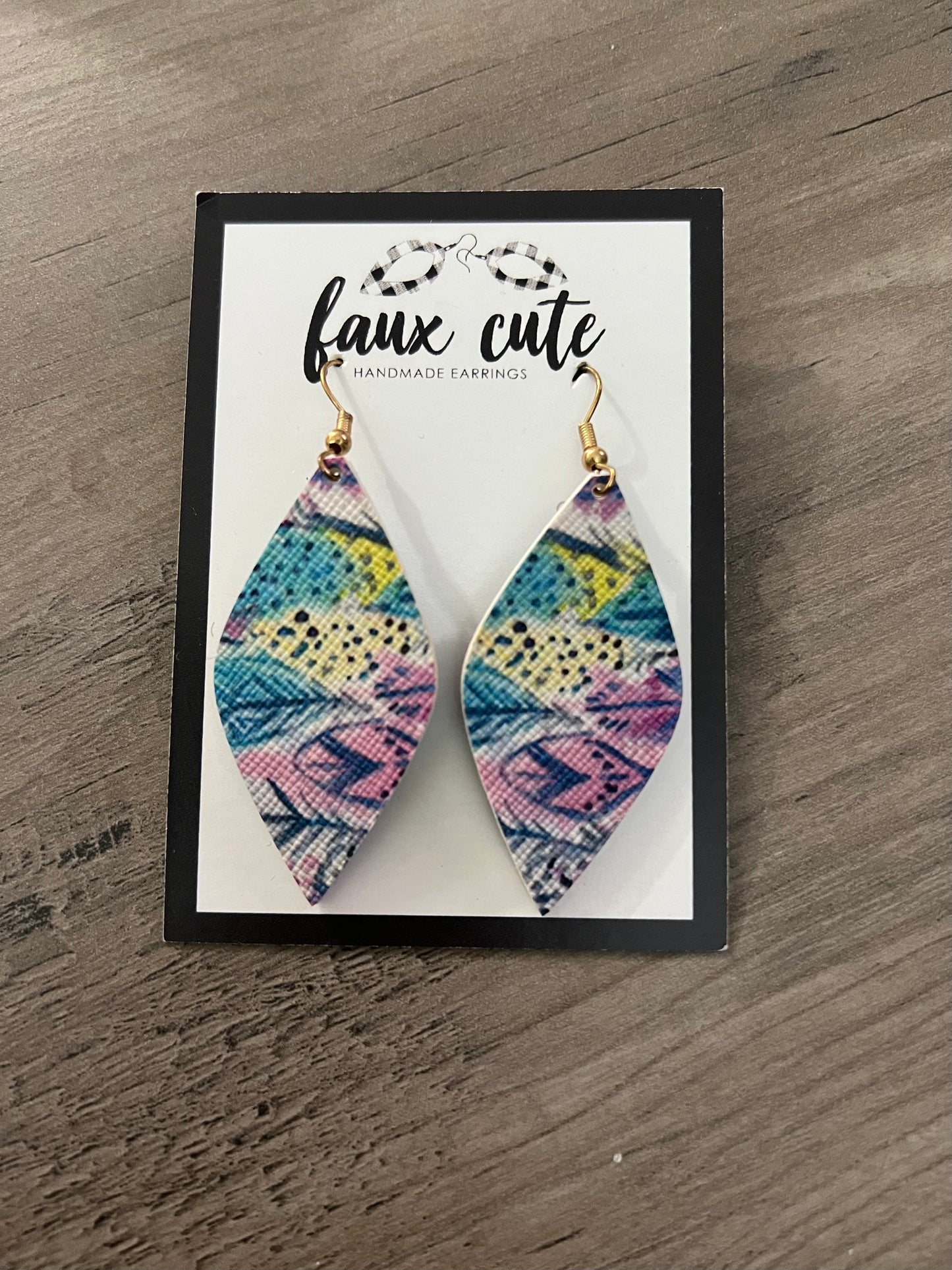 Feather print faux leather earrings