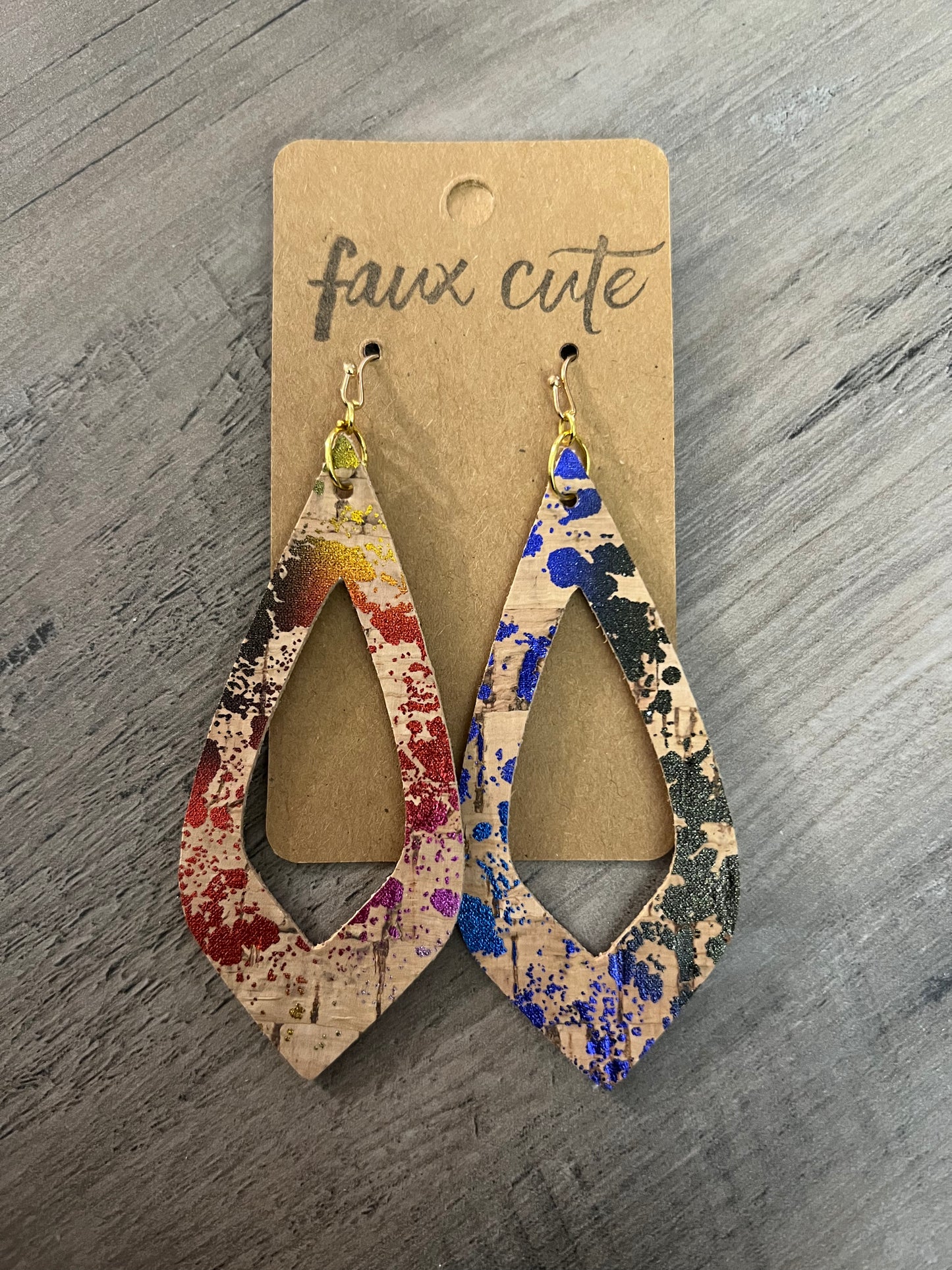 Rainbow splatter cork earrings