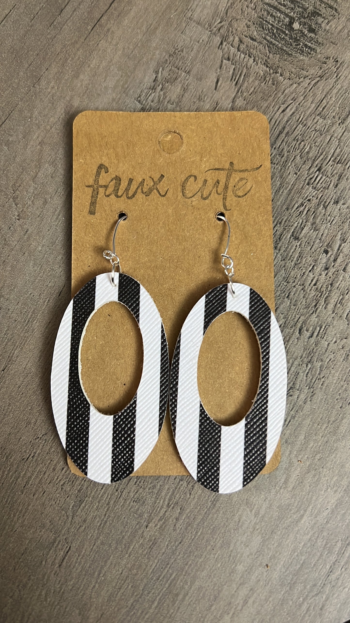 Striped black & white faux leather earrings