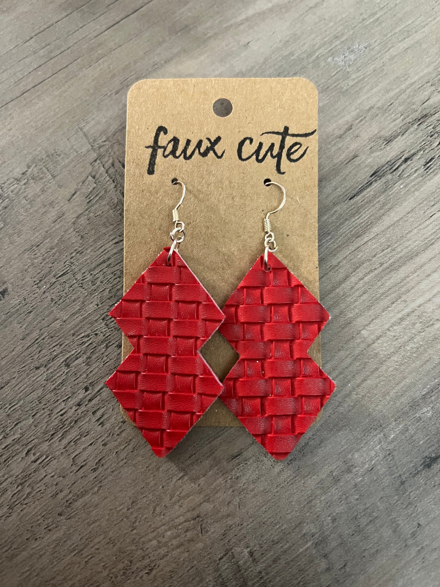Red textured faux leather earrings