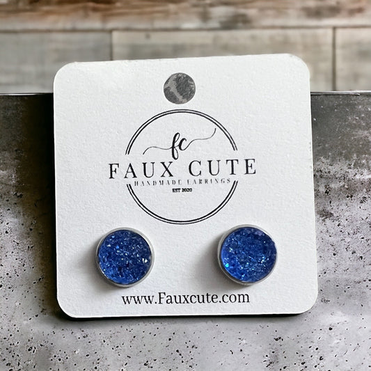 Blue water faux quartz studs