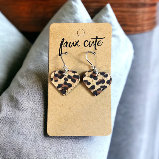 Leopard Heart Cork Earrings