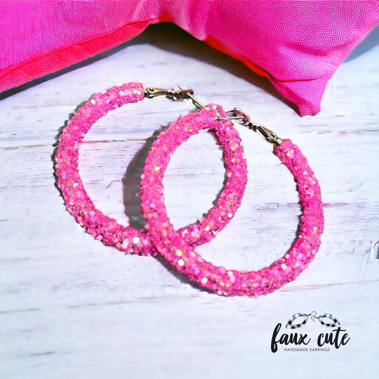 Hot Pink Glitter Hoops