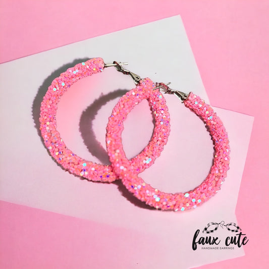 Bubblegum Pink Glitter Hoops