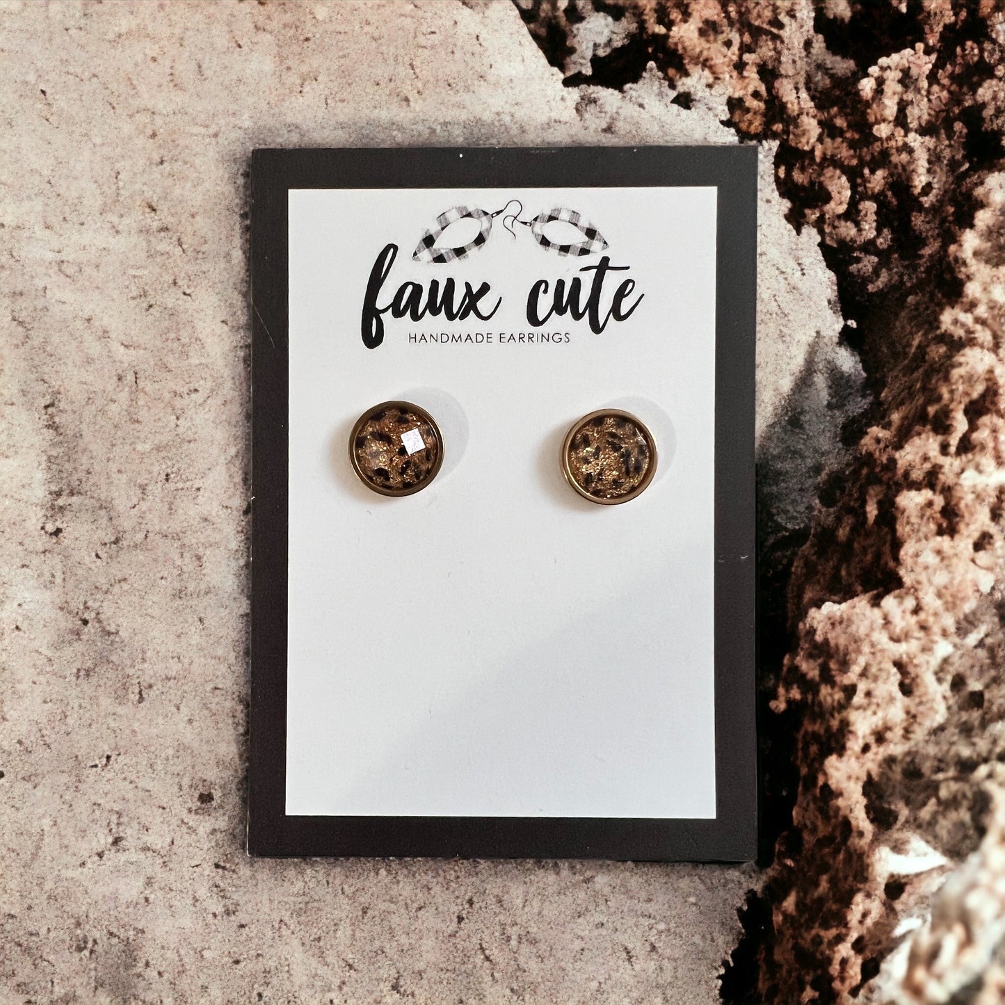 Gold Faceted Leopard Stud Earrings