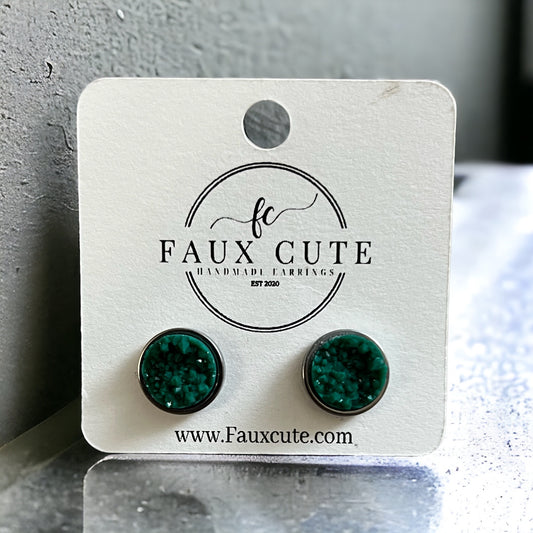 Emerald Green faux quartz studs