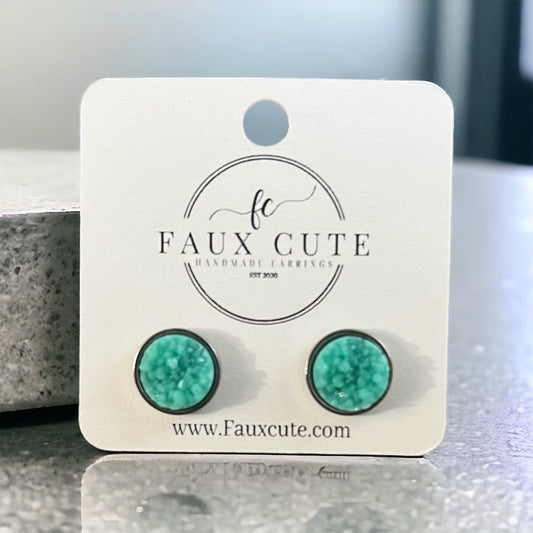 Teal faux quartz studs