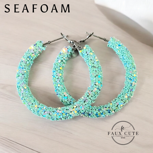 Seafoam Glitter Hoops