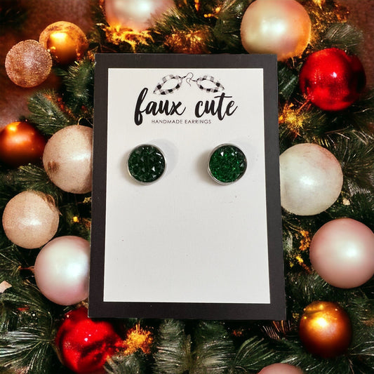 Green Glassy Faux Quartz Stud Earrings