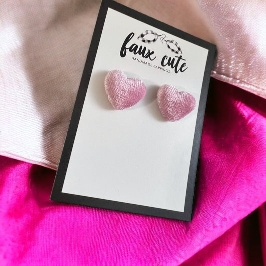 Pink Fuzzy Heart Stud Earrings