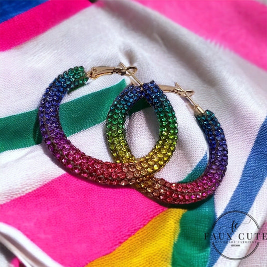 Rainbow Crystal Hoops