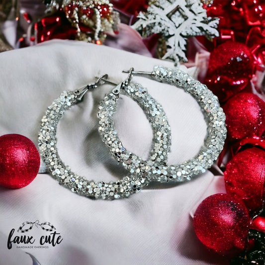 Silver glitter hoops