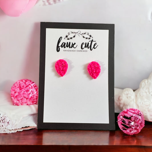 Hot Pink Faux Quartz Teardrop Stud Earrings