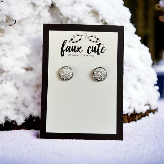 Silver Faux Quartz Stud Earrings