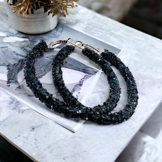 Black Glitter Hoops