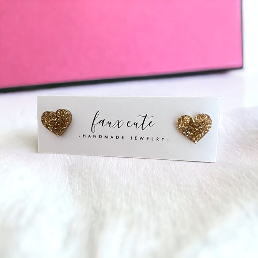 Gold Heart Glitter Studs