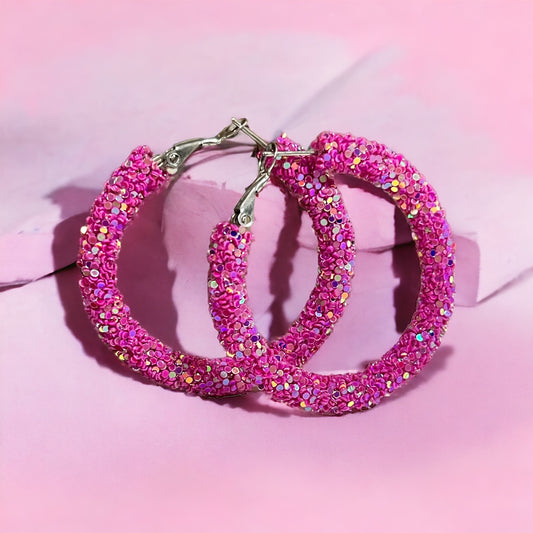 Magenta Glitter Hoops