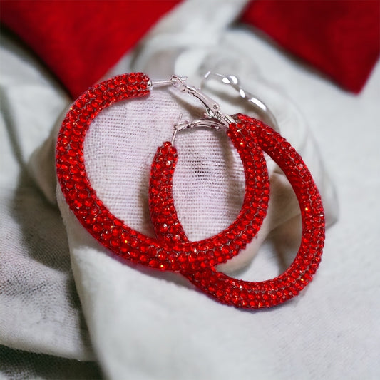 Red Crystal Hoops