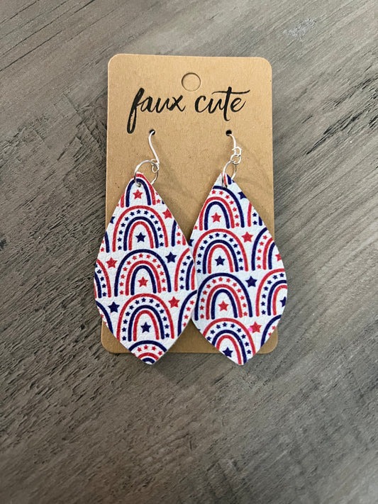 Patriotic rainbow faux leather earrings