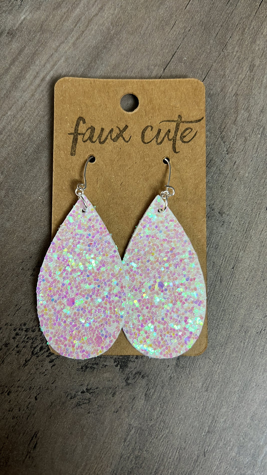 White Iridescent glitter earrings