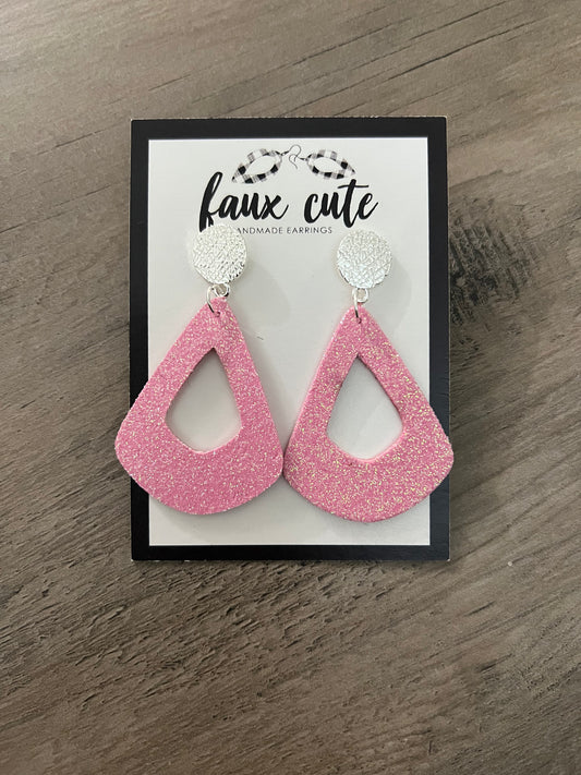 Pink Glitter Faux Leather Earrings