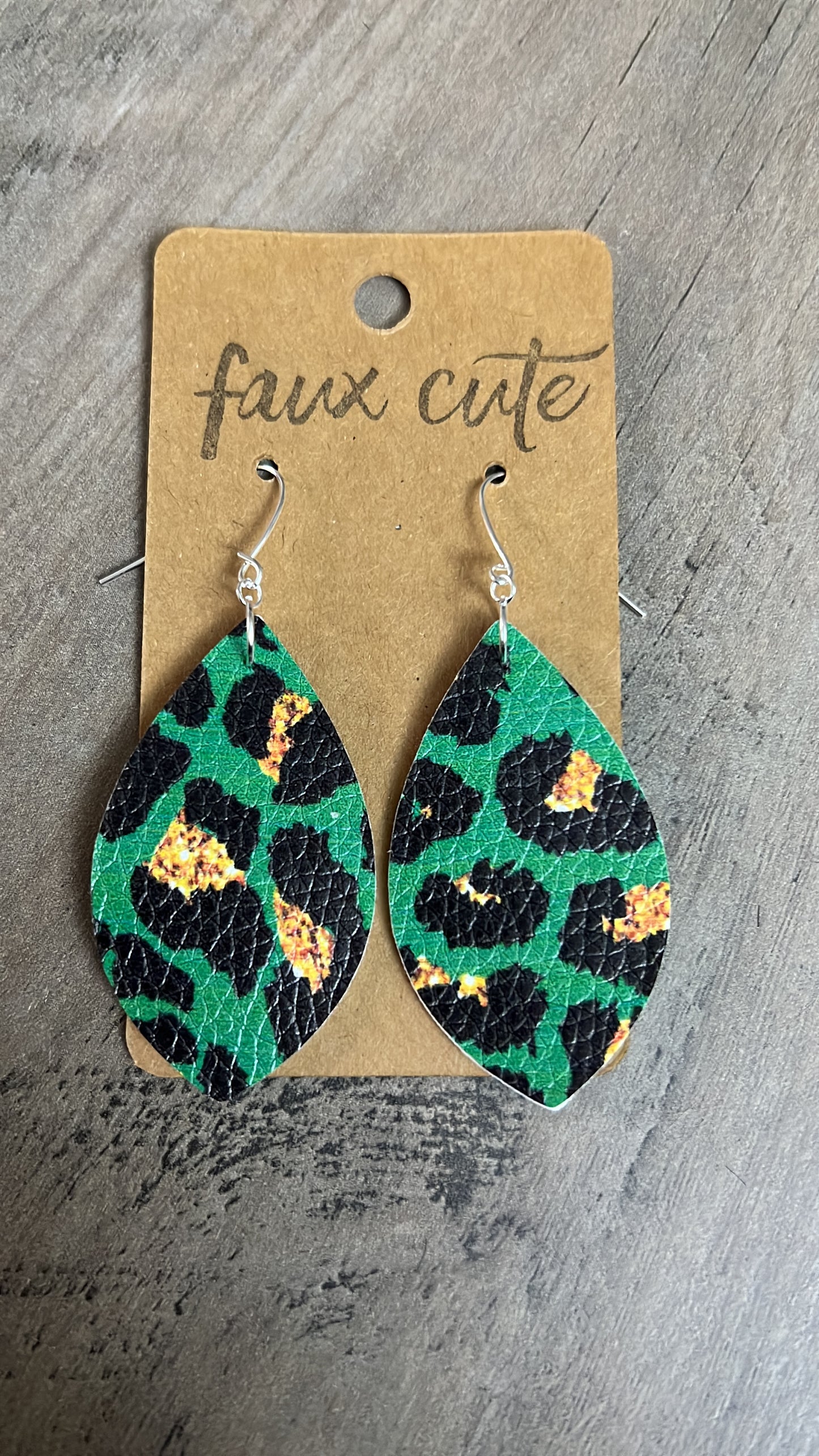 Green leopard print earrings