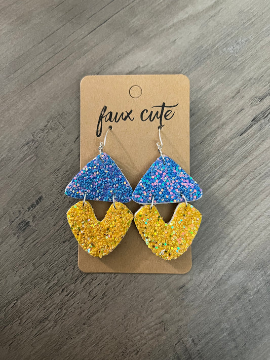 Blue and yellow glitter earrings