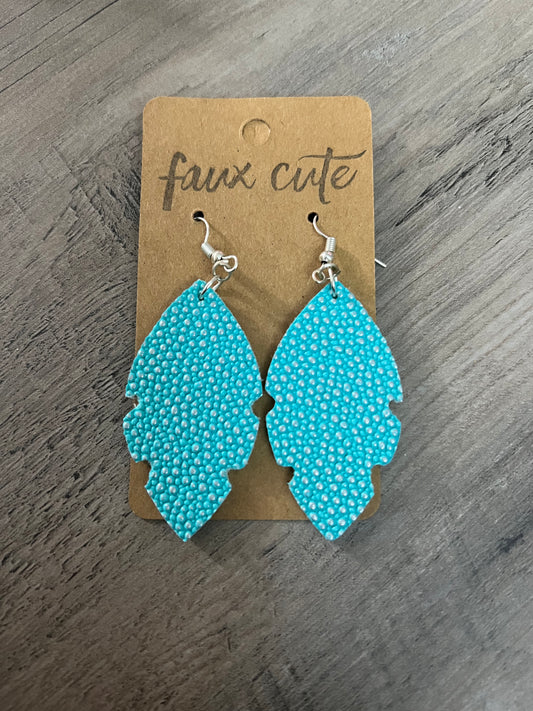 Teal faux leather earrings