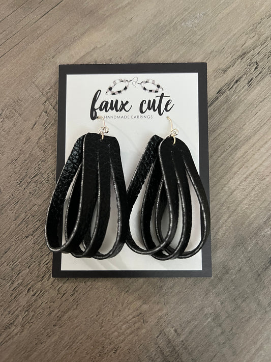 Black faux leather dangle earrings