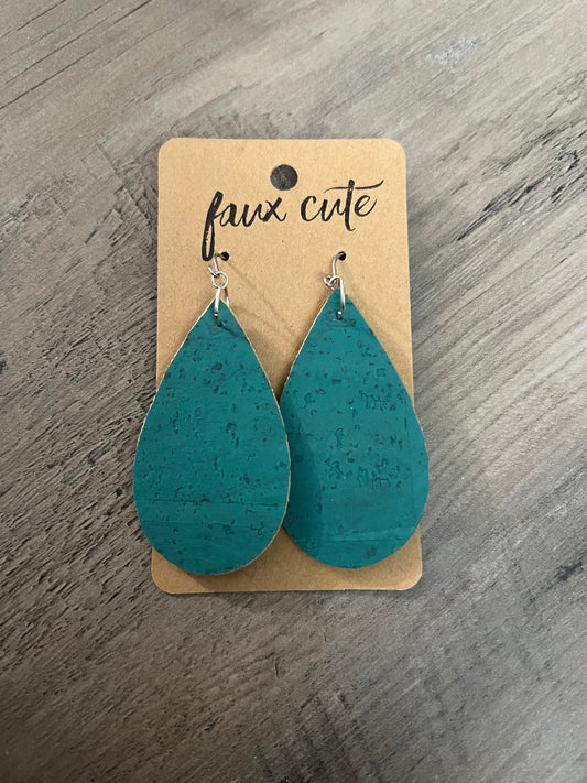 Teal cork teardrop earrings