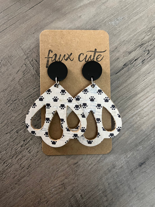 Paw print cork earrings