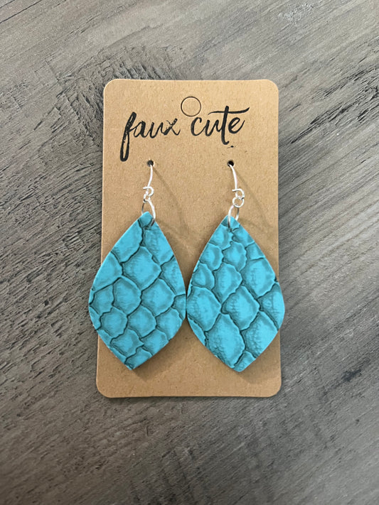 Teal Alligator print faux leather earrings