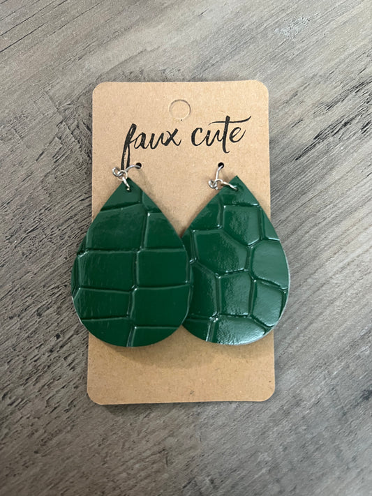 Crocodile texture green earrings