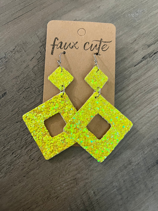 Yellow Iridescent glitter earrings